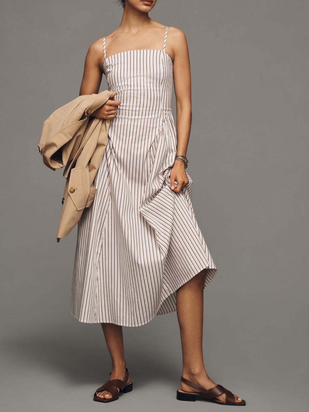 Maeve Anthropologie Brown Pinstripe Midi Dress